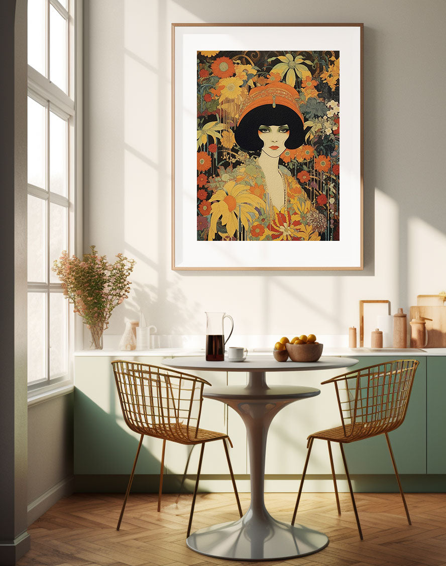 Retro Glam Fashion Portrait, Modern Art Deco Print, Eclectic Punk Boho Decor, Vintage Flowers Wall Art, Interior Design, Moody Graphic Art, Bathroom Art, Living Room Wall Decor, Art for your Walls