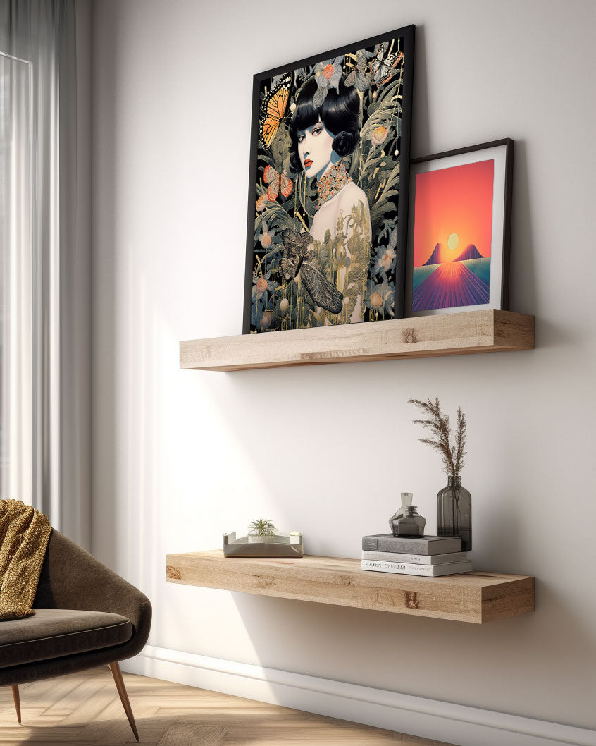Roaring 20s Art Deco Flapper Portrait Wall Art, Original Art Print, Vintage Painting, Interior Design, Eclectic Mod Boho Decor, Lux Fashion, living room art, bathroom art, office art, bedroom art, fashion glamour, kitchen art, flowers, superbloom, butterflies, butterfly love