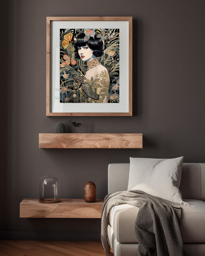 Roaring 20s Art Deco Flapper Portrait Wall Art, Original Art Print, Vintage Painting, Interior Design, Eclectic Mod Boho Decor, Lux Fashion, living room art, bathroom art, office art, bedroom art, fashion glamour, kitchen art, flowers, superbloom, butterflies, butterfly love