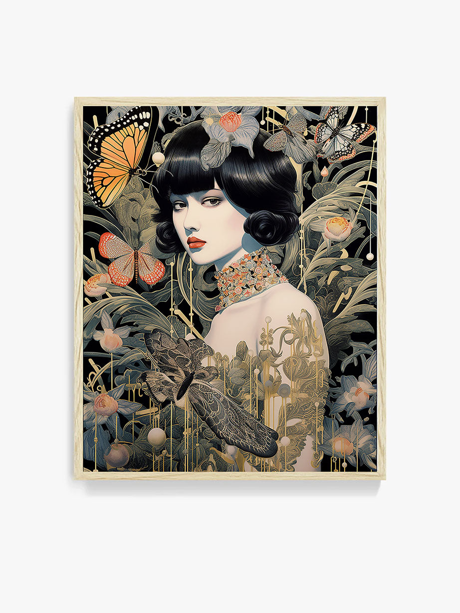 Roaring 20s Art Deco Flapper Portrait Wall Art, Original Art Print, Vintage Painting, Interior Design, Eclectic Mod Boho Decor, Lux Fashion, living room art, bathroom art, office art, bedroom art, fashion glamour, kitchen art, flowers, superbloom, butterflies, butterfly love