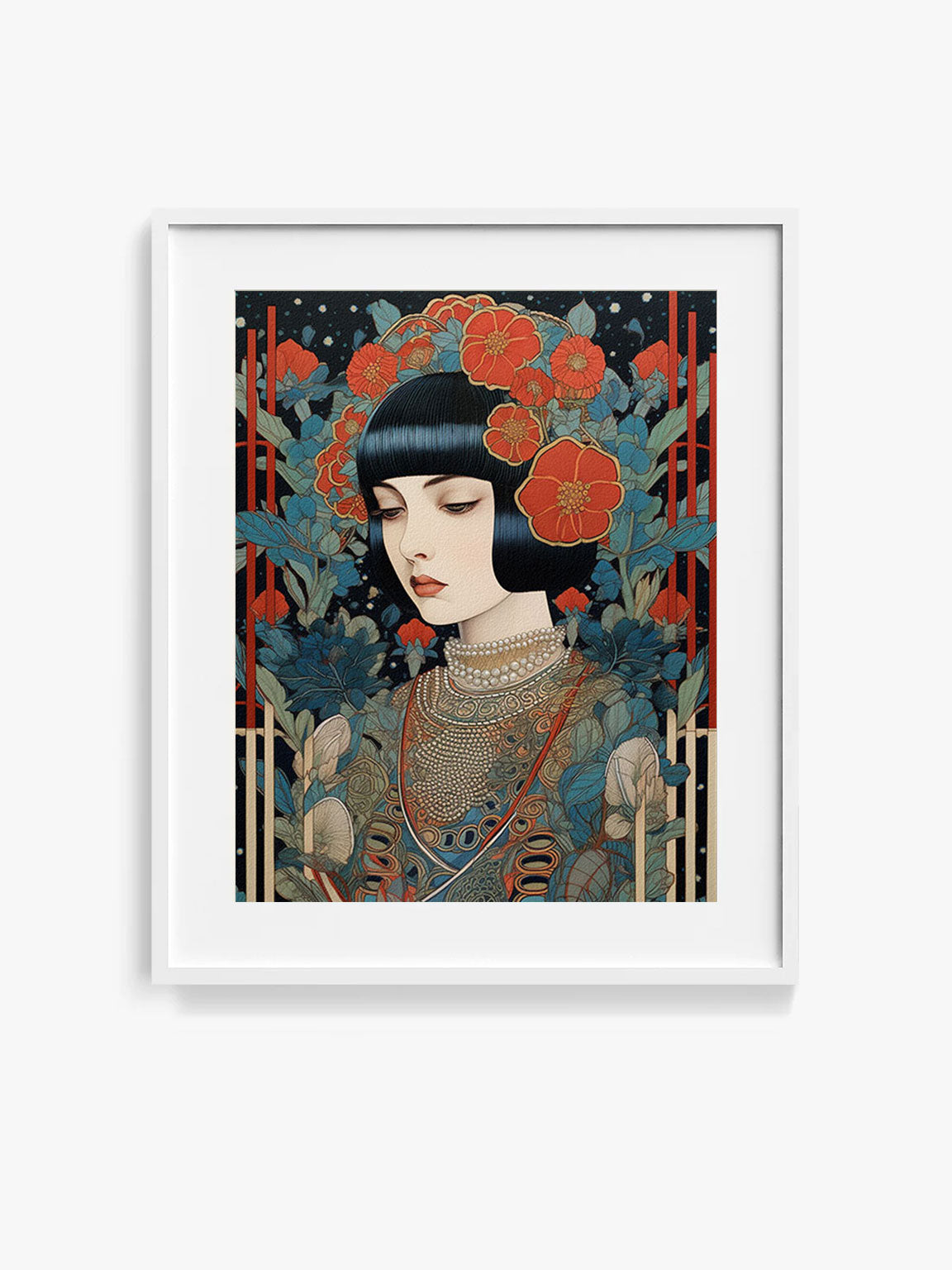 Roaring 20s Art Deco Flapper Portrait Wall Art, Original Art Print, Vintage Painting, Interior Design, Eclectic Mod Boho Decor, Lux Fashion, living room art, bathroom art, office art, bedroom art, fashion glamour, kitchen art, flowers, MCM, midcentury modern, superbloom meadow, screenprint art, vintage gothic art