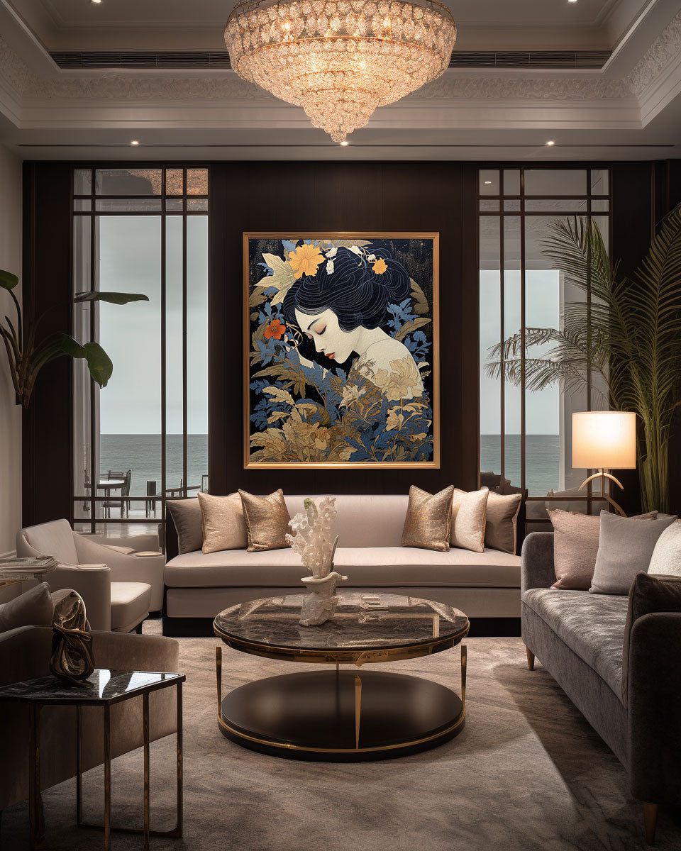 Roaring 20s Art Deco Flapper Portrait Wall Art, Original Art Print, Vintage Painting, Interior Design, Eclectic Mod Boho Decor, Lux Fashion, living room art, bathroom art, office art, bedroom art, fashion glamour, kitchen art, flowers, MCM, midcentury modern, superbloom meadow, screenprint art, vintage gothic art, japandi art, asian art, female portrait