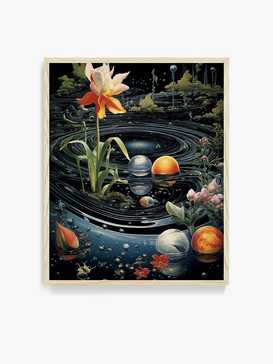 Art print poster, dog, Dalmatian, vintage retro style, green, pink, screenprint, vintage style art poster, surrealism art print, flowers, galaxy, ocean, water, sky, interior design, living room style, men's decor, man cave, elegant interior design, luxury