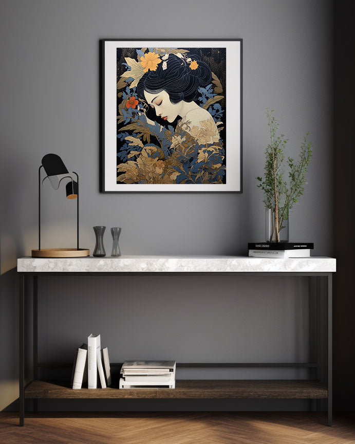 Roaring 20s Art Deco Flapper Portrait Wall Art, Original Art Print, Vintage Painting, Interior Design, Eclectic Mod Boho Decor, Lux Fashion, living room art, bathroom art, office art, bedroom art, fashion glamour, kitchen art, flowers, MCM, midcentury modern, superbloom meadow, screenprint art, vintage gothic art, japandi art, asian art, female portrait