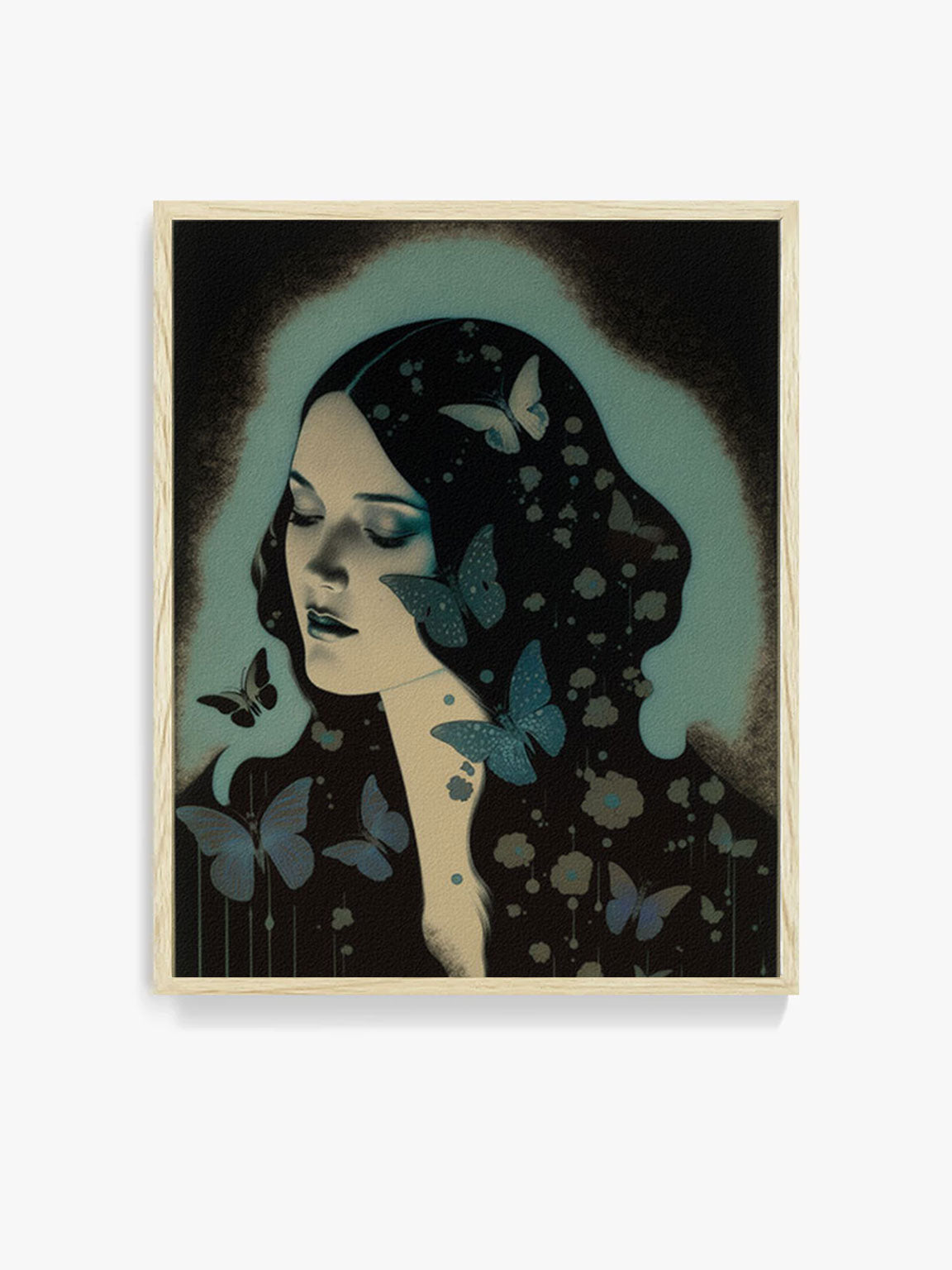 Roaring 20s Art Deco Flapper Portrait Wall Art, Original Art Print, Vintage Painting, Interior Design, Eclectic Mod Boho Decor, Lux Fashion, living room art, bathroom art, office art, bedroom art, fashion glamour, kitchen art, flowers, superbloom, butterflies, butterfly love