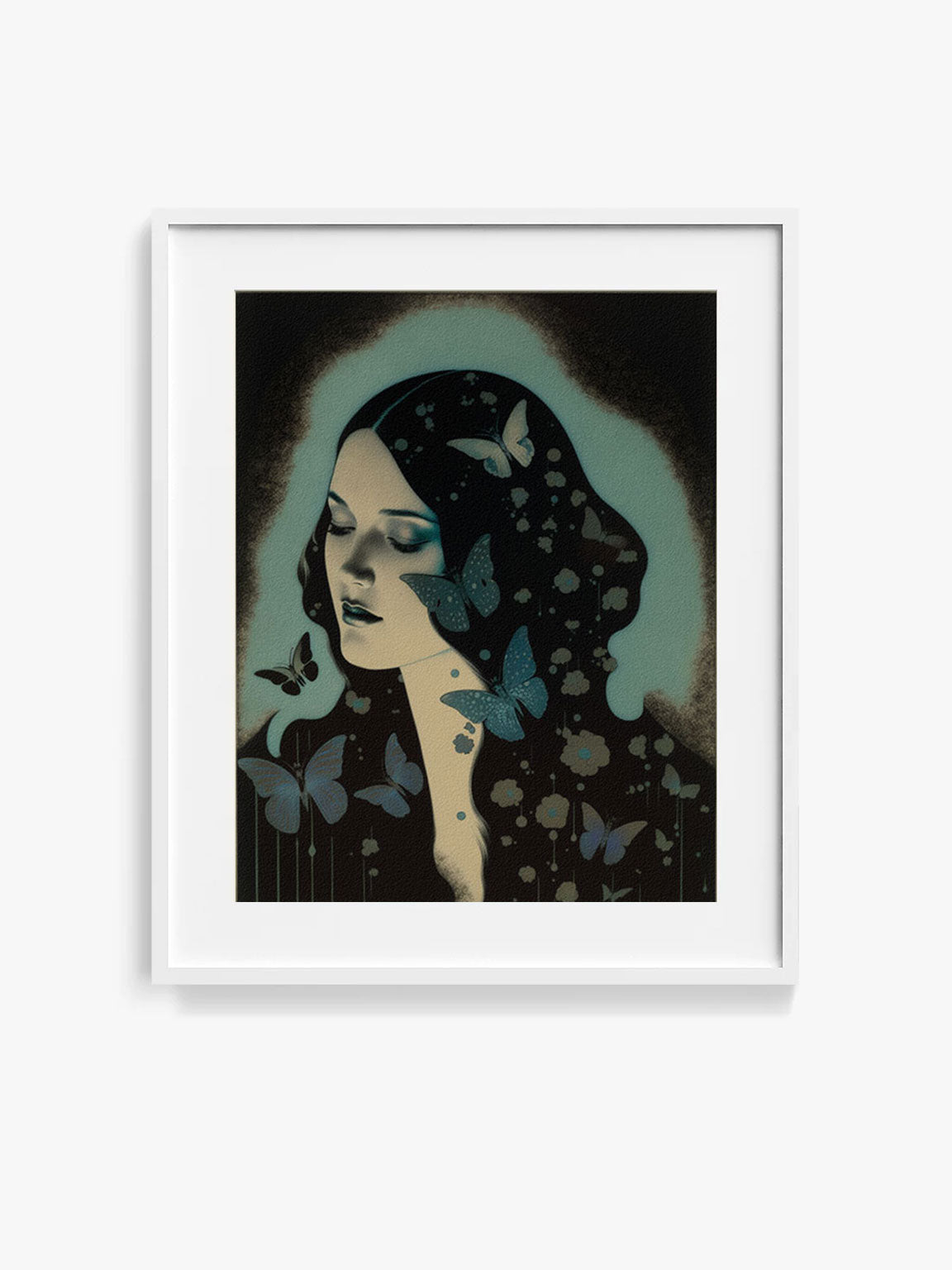 Roaring 20s Art Deco Flapper Portrait Wall Art, Original Art Print, Vintage Painting, Interior Design, Eclectic Mod Boho Decor, Lux Fashion, living room art, bathroom art, office art, bedroom art, fashion glamour, kitchen art, flowers, superbloom, butterflies, butterfly love