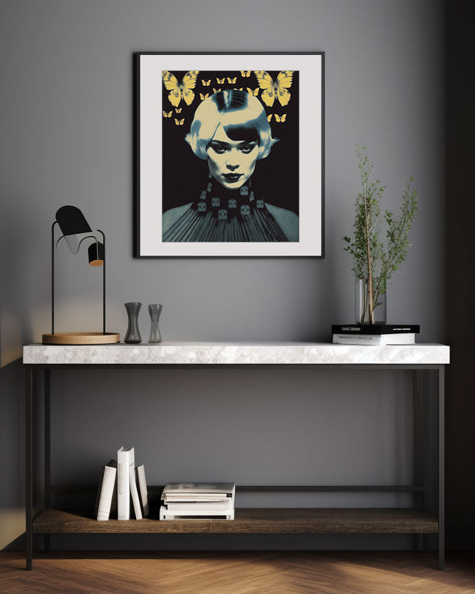 Roaring 20s Art Deco Flapper Portrait Wall Art, Original Art Print, Vintage Painting, Interior Design, Eclectic Mod Boho Decor, Lux Fashion, living room art, bathroom art, office art, bedroom art, fashion glamour, kitchen art, flowers, superbloom, butterflies, butterfly love