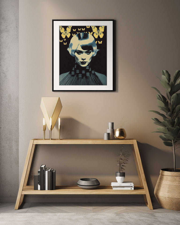 Roaring 20s Art Deco Flapper Portrait Wall Art, Original Art Print, Vintage Painting, Interior Design, Eclectic Mod Boho Decor, Lux Fashion, living room art, bathroom art, office art, bedroom art, fashion glamour, kitchen art, flowers, superbloom, butterflies, butterfly love