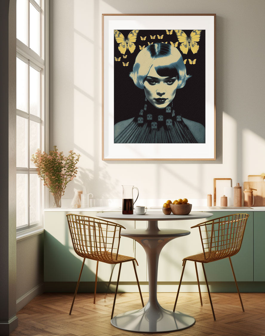 Roaring 20s Art Deco Flapper Portrait Wall Art, Original Art Print, Vintage Painting, Interior Design, Eclectic Mod Boho Decor, Lux Fashion, living room art, bathroom art, office art, bedroom art, fashion glamour, kitchen art, flowers, superbloom, butterflies, butterfly love