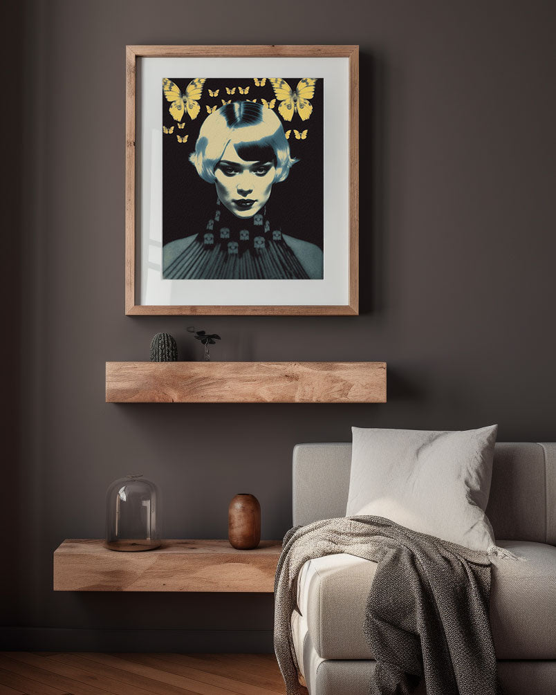 Roaring 20s Art Deco Flapper Portrait Wall Art, Original Art Print, Vintage Painting, Interior Design, Eclectic Mod Boho Decor, Lux Fashion, living room art, bathroom art, office art, bedroom art, fashion glamour, kitchen art, flowers, superbloom, butterflies, butterfly love