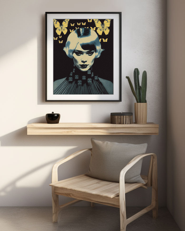 Roaring 20s Art Deco Flapper Portrait Wall Art, Original Art Print, Vintage Painting, Interior Design, Eclectic Mod Boho Decor, Lux Fashion, living room art, bathroom art, office art, bedroom art, fashion glamour, kitchen art, flowers, superbloom, butterflies, butterfly love