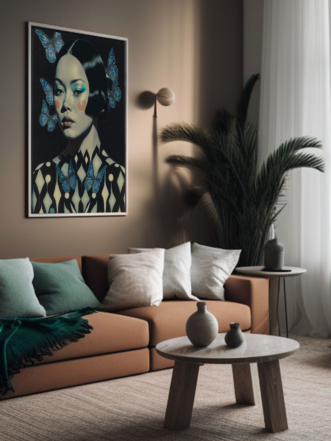 Roaring 20s Art Deco Flapper Portrait Wall Art, Original Art Print, Vintage Painting, Interior Design, Eclectic Mod Boho Decor, Lux Fashion, living room art, bathroom art, office art, bedroom art, fashion glamour, kitchen art, flowers, superbloom, butterflies, butterfly love, japandi art, asian art, female portrait