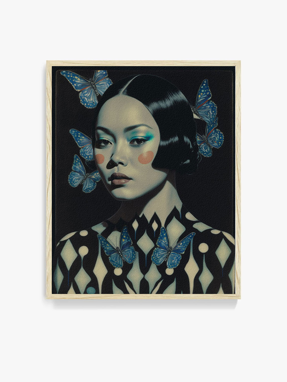 Roaring 20s Art Deco Flapper Portrait Wall Art, Original Art Print, Vintage Painting, Interior Design, Eclectic Mod Boho Decor, Lux Fashion, living room art, bathroom art, office art, bedroom art, fashion glamour, kitchen art, flowers, superbloom, butterflies, butterfly love, japandi art, asian art, female portrait