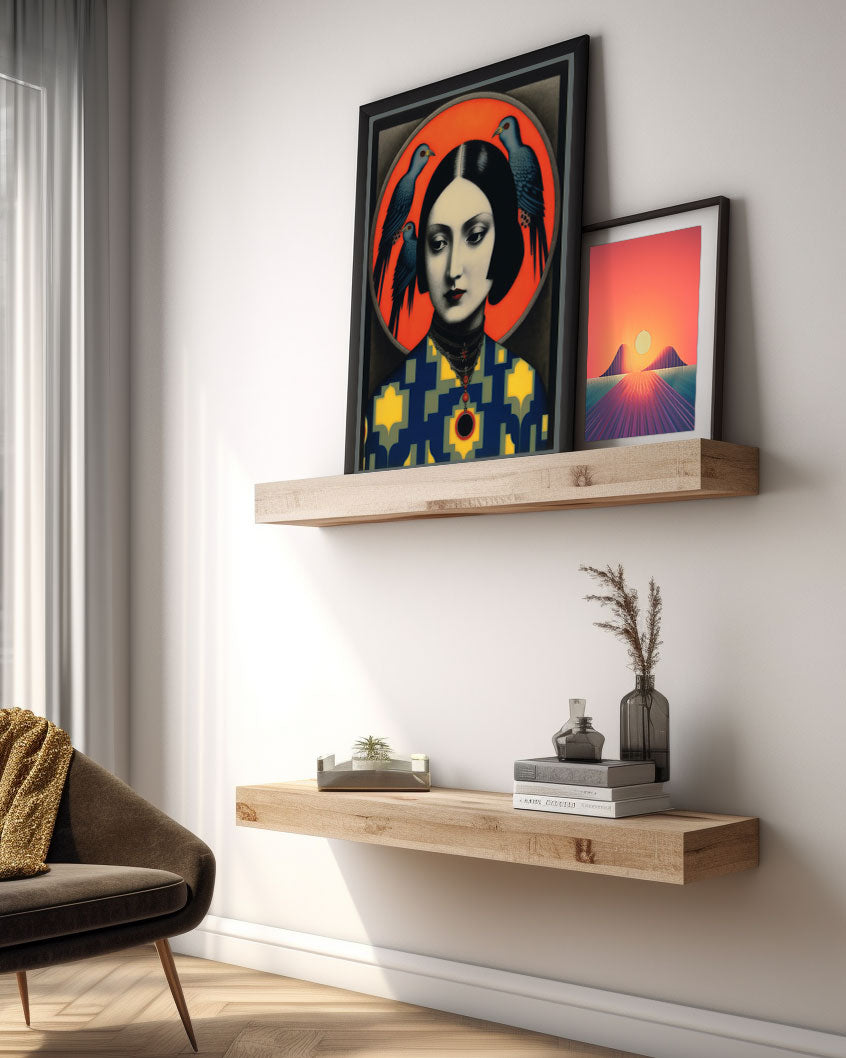 Roaring 20s Art Deco Flapper Portrait Wall Art, Original Art Print, Vintage Painting, Interior Design, Eclectic Mod Boho Decor, Lux Fashion, living room art, bathroom art, office art, bedroom art, fashion glamour, kitchen art, flowers, superbloom, butterflies, butterfly love, japandi art, asian art, female portrait, birds, doves, pigeoons, female portrait, mod art