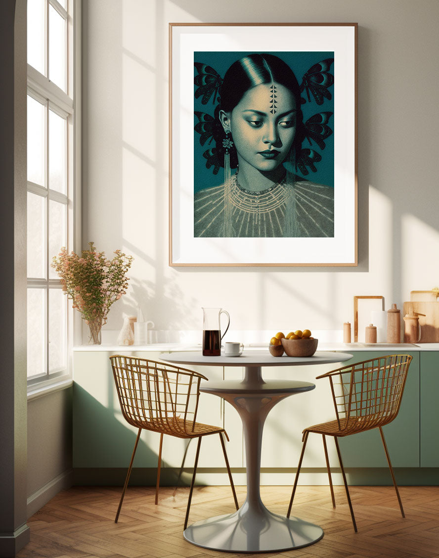 Roaring 20s Art Deco Flapper Portrait Wall Art, Original Art Print, Vintage Painting, Interior Design, Eclectic Mod Boho Decor, Lux Fashion, living room art, bathroom art, office art, bedroom art, fashion glamour, kitchen art, flowers, superbloom, butterflies, butterfly love, japandi art, asian art, female portrait, south asian