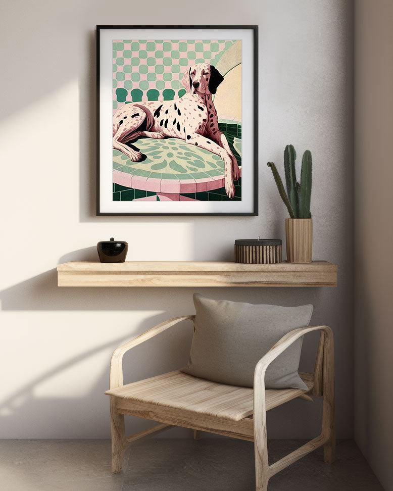 Roaring 20s Art Deco Flapper Portrait Wall Art, Original Art Print, Vintage Painting, Interior Design, Eclectic Mod Boho Decor, Lux Fashion, living room art, bathroom art, office art, bedroom art, fashion glamour, kitchen art, flowers, MCM, midcentury modern, dalmation dog, pastel colors, screenprint art