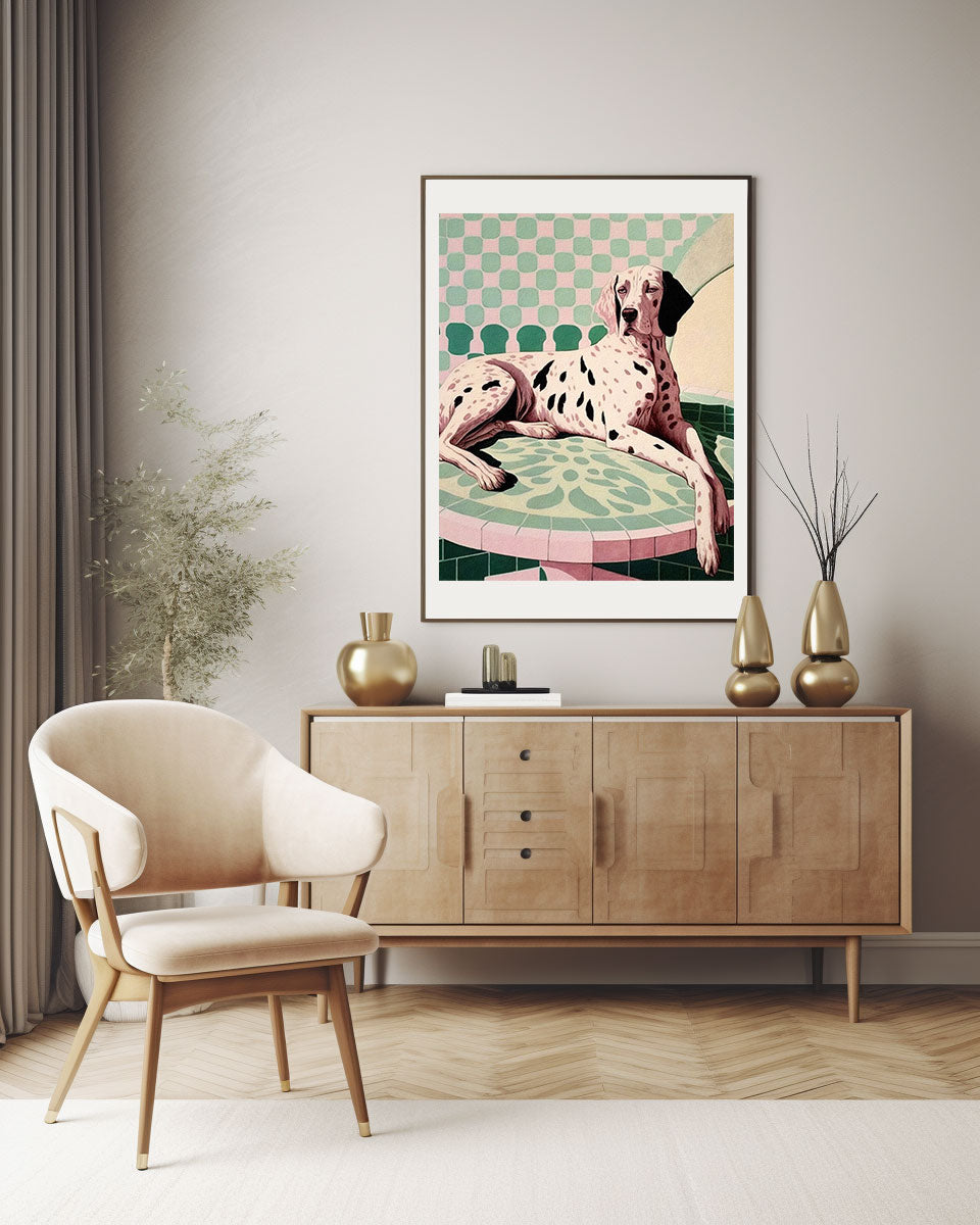 Roaring 20s Art Deco Flapper Portrait Wall Art, Original Art Print, Vintage Painting, Interior Design, Eclectic Mod Boho Decor, Lux Fashion, living room art, bathroom art, office art, bedroom art, fashion glamour, kitchen art, flowers, MCM, midcentury modern, dalmation dog, pastel colors, screenprint art