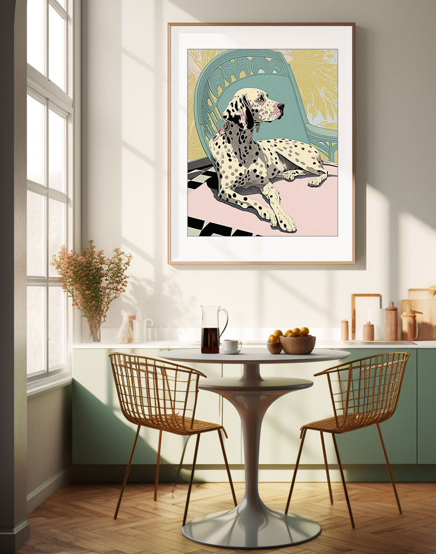 Roaring 20s Art Deco Flapper Portrait Wall Art, Original Art Print, Vintage Painting, Interior Design, Eclectic Mod Boho Decor, Lux Fashion, living room art, bathroom art, office art, bedroom art, fashion glamour, kitchen art, flowers, MCM, midcentury modern, dalmation dog, pastel colors, screenprint art