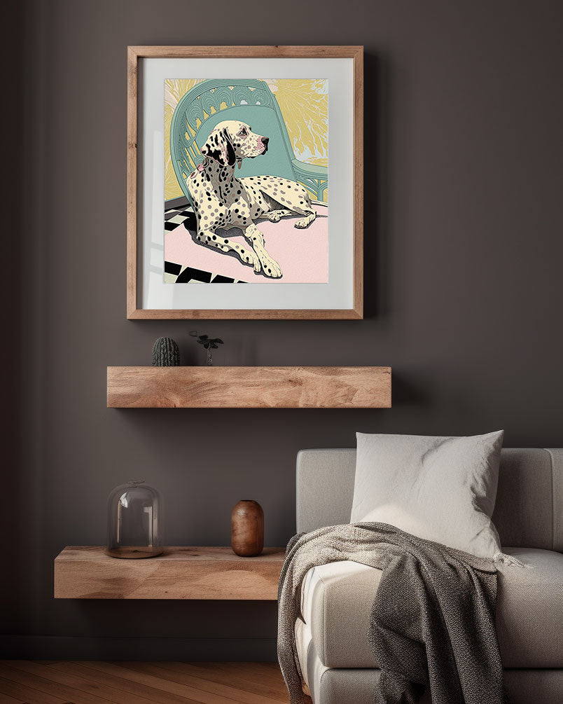 Roaring 20s Art Deco Flapper Portrait Wall Art, Original Art Print, Vintage Painting, Interior Design, Eclectic Mod Boho Decor, Lux Fashion, living room art, bathroom art, office art, bedroom art, fashion glamour, kitchen art, flowers, MCM, midcentury modern, dalmation dog, pastel colors, screenprint art