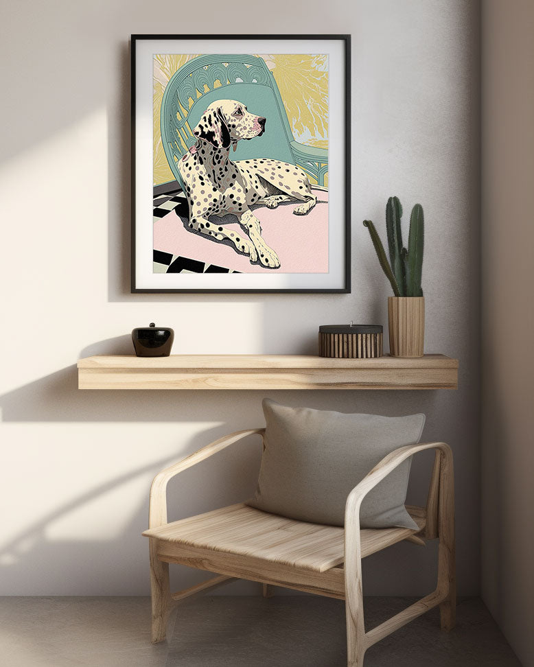 Roaring 20s Art Deco Flapper Portrait Wall Art, Original Art Print, Vintage Painting, Interior Design, Eclectic Mod Boho Decor, Lux Fashion, living room art, bathroom art, office art, bedroom art, fashion glamour, kitchen art, flowers, MCM, midcentury modern, dalmation dog, pastel colors, screenprint art