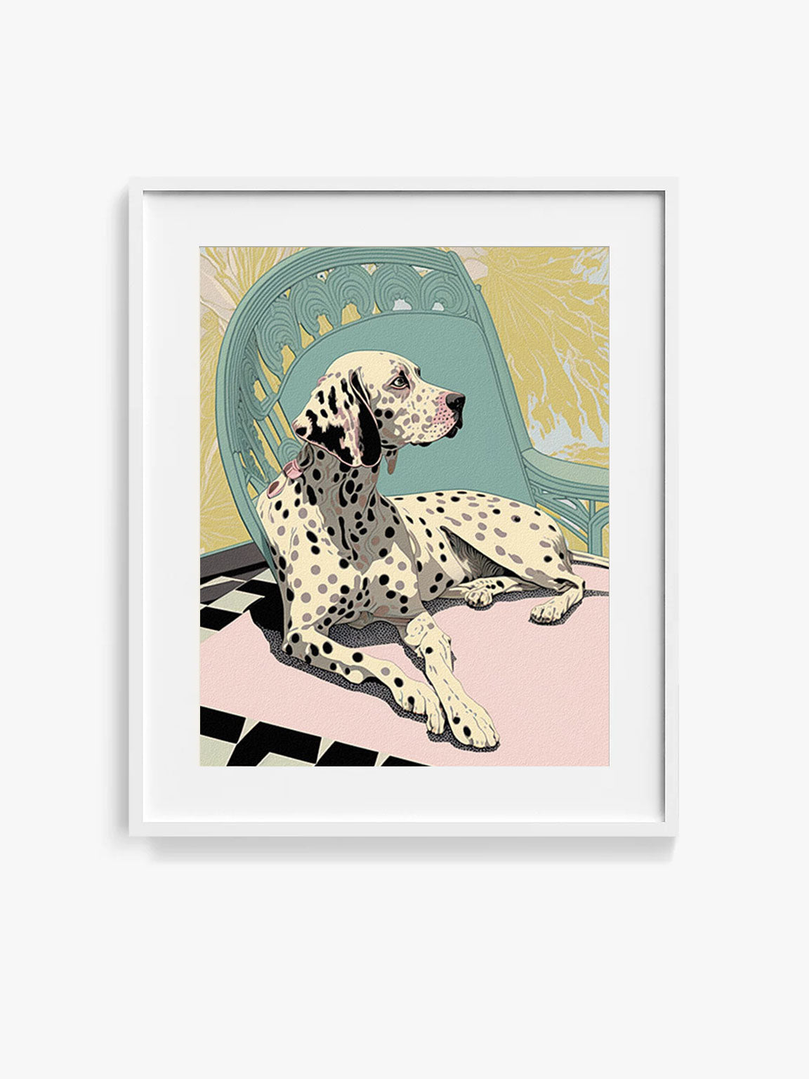 Roaring 20s Art Deco Flapper Portrait Wall Art, Original Art Print, Vintage Painting, Interior Design, Eclectic Mod Boho Decor, Lux Fashion, living room art, bathroom art, office art, bedroom art, fashion glamour, kitchen art, flowers, MCM, midcentury modern, dalmation dog, pastel colors, screenprint art