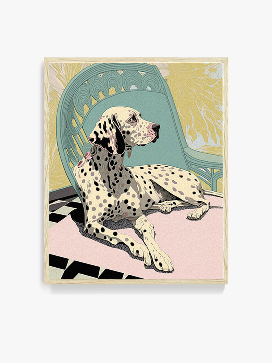 Roaring 20s Art Deco Flapper Portrait Wall Art, Original Art Print, Vintage Painting, Interior Design, Eclectic Mod Boho Decor, Lux Fashion, living room art, bathroom art, office art, bedroom art, fashion glamour, kitchen art, flowers, MCM, midcentury modern, dalmation dog, pastel colors, screenprint art