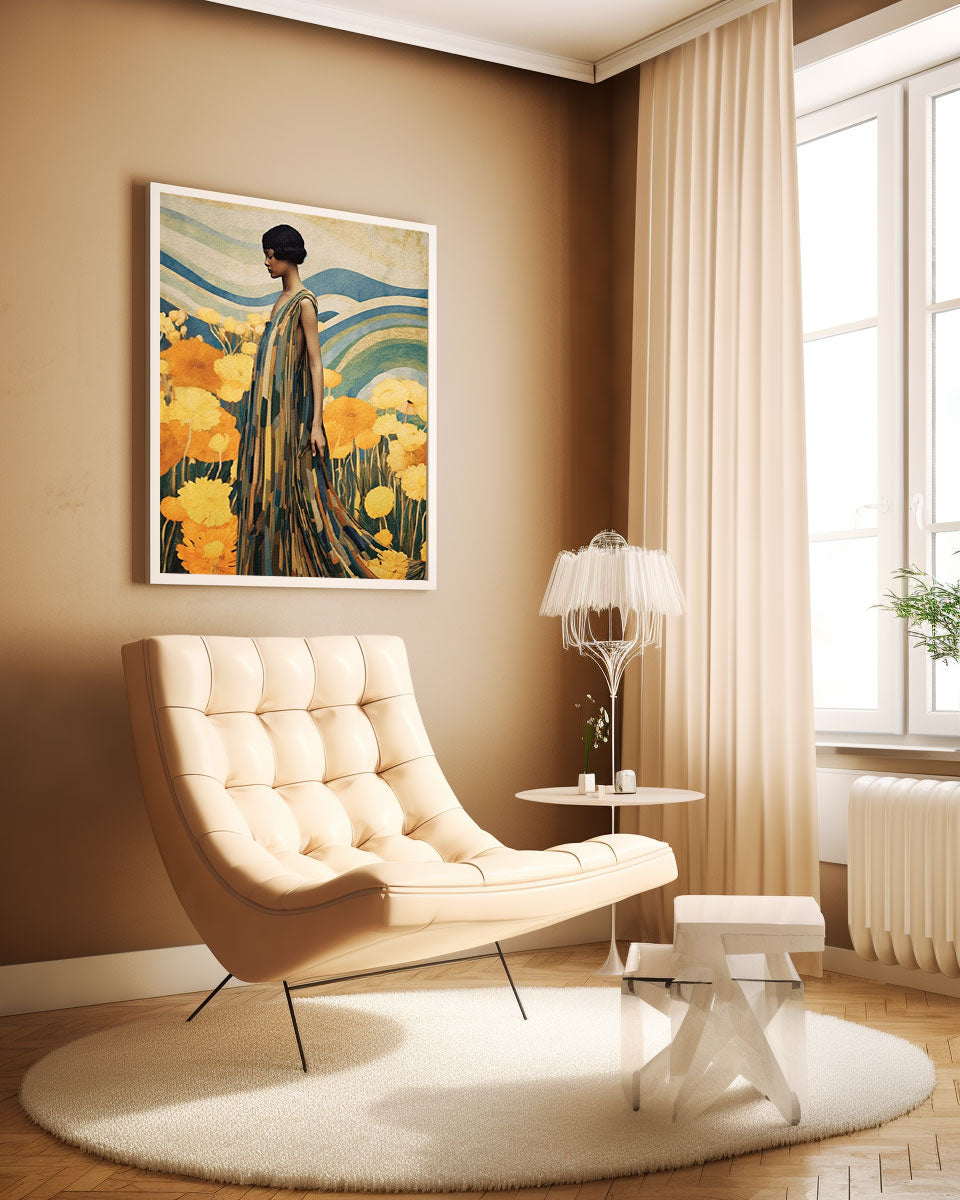 Roaring 20s Art Deco Flapper Portrait Wall Art, Original Art Print, Vintage Painting, Interior Design, Eclectic Mod Boho Decor, Lux Fashion, living room art, bathroom art, office art, bedroom art, fashion glamour, kitchen art, flowers, MCM, midcentury modern, superbloom meadow, screenprint art