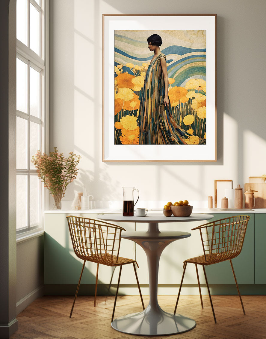 Roaring 20s Art Deco Flapper Portrait Wall Art, Original Art Print, Vintage Painting, Interior Design, Eclectic Mod Boho Decor, Lux Fashion, living room art, bathroom art, office art, bedroom art, fashion glamour, kitchen art, flowers, MCM, midcentury modern, superbloom meadow, screenprint art