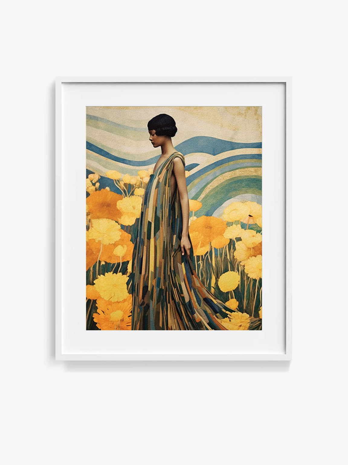 Roaring 20s Art Deco Flapper Portrait Wall Art, Original Art Print, Vintage Painting, Interior Design, Eclectic Mod Boho Decor, Lux Fashion, living room art, bathroom art, office art, bedroom art, fashion glamour, kitchen art, flowers, MCM, midcentury modern, superbloom meadow, screenprint art