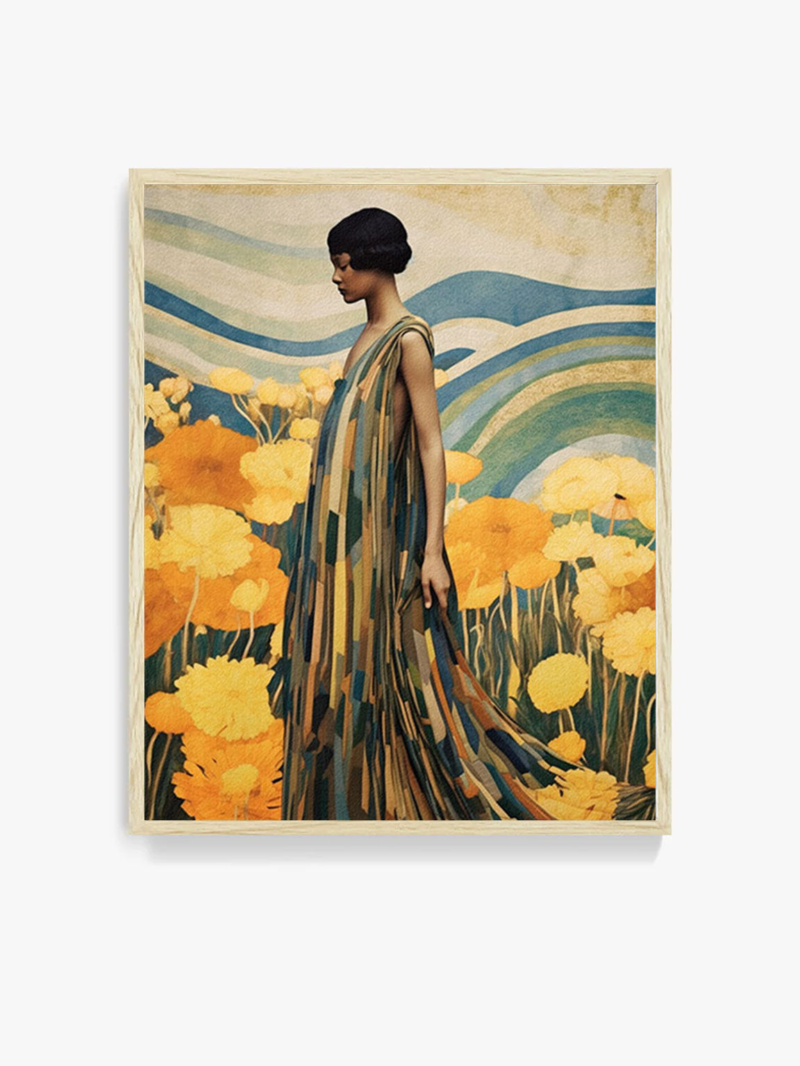 Roaring 20s Art Deco Flapper Portrait Wall Art, Original Art Print, Vintage Painting, Interior Design, Eclectic Mod Boho Decor, Lux Fashion, living room art, bathroom art, office art, bedroom art, fashion glamour, kitchen art, flowers, MCM, midcentury modern, superbloom meadow, screenprint art