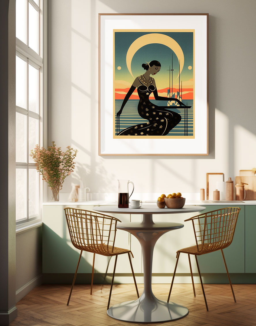 Modern Art Deco Print, Retro Glam Fashion, Eclectic Punk Boho Decor, Vintage Style Wall Art, Moon & Galaxy Interior Design, Graphic Art, Roaring 20s Art Deco Flapper Portrait Wall Art, Original Art Print, Vintage Painting, Interior Design, Eclectic Mod Boho Decor, Lux Fashion, living room art, bathroom art, office art, bedroom art, fashion glamour