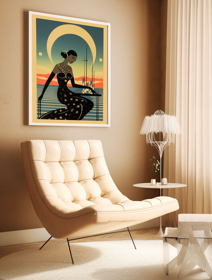 Modern Art Deco Print, Retro Glam Fashion, Eclectic Punk Boho Decor, Vintage Style Wall Art, Moon & Galaxy Interior Design, Graphic Art, Roaring 20s Art Deco Flapper Portrait Wall Art, Original Art Print, Vintage Painting, Interior Design, Eclectic Mod Boho Decor, Lux Fashion, living room art, bathroom art, office art, bedroom art, fashion glamour