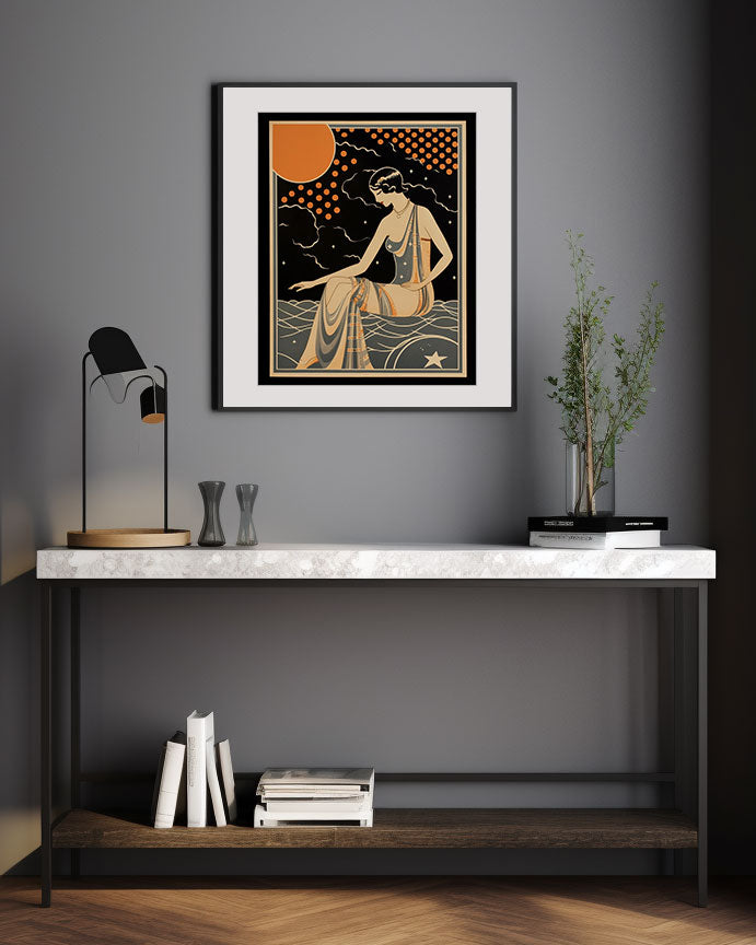 Roaring 20s Art Deco Flapper Portrait Wall Art, Original Art Print, Vintage Painting, Interior Design, Eclectic Mod Boho Decor, Lux Fashion, living room art, bathroom art, office art, bedroom art, fashion glamour