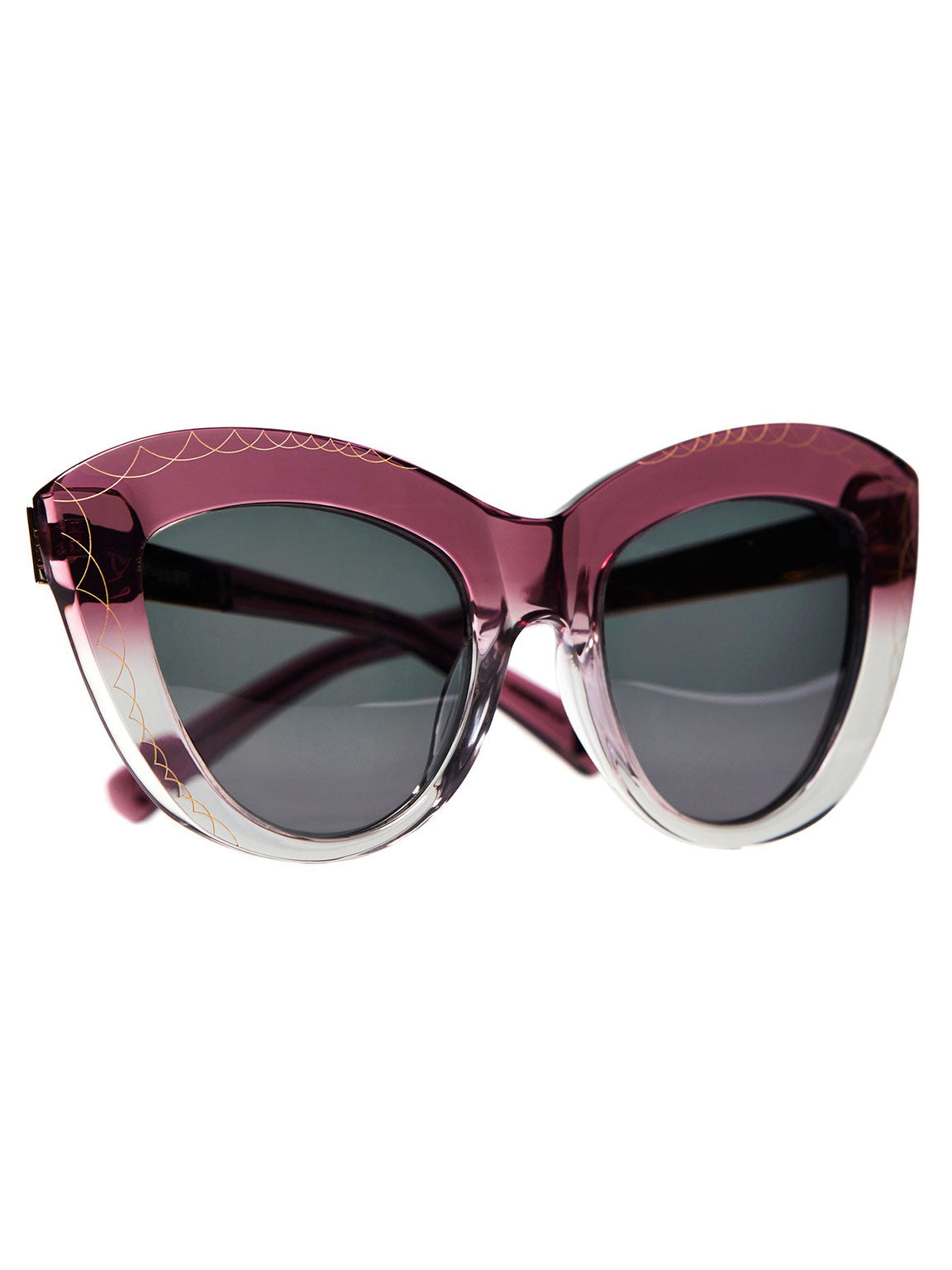 OVERSIZED MAGENTA PINK CAT EYE SUNGLASSES, GOLD METAL DETAILS. GREY LENS. ART DECO DESIGN, LIMITED EDITION. DESIGNER EYEWEAR, LUXURY SUNGLASSES. CELEBRITY SUNGLASSES. FEMALE ENTREPRENEUR. plus size fashion