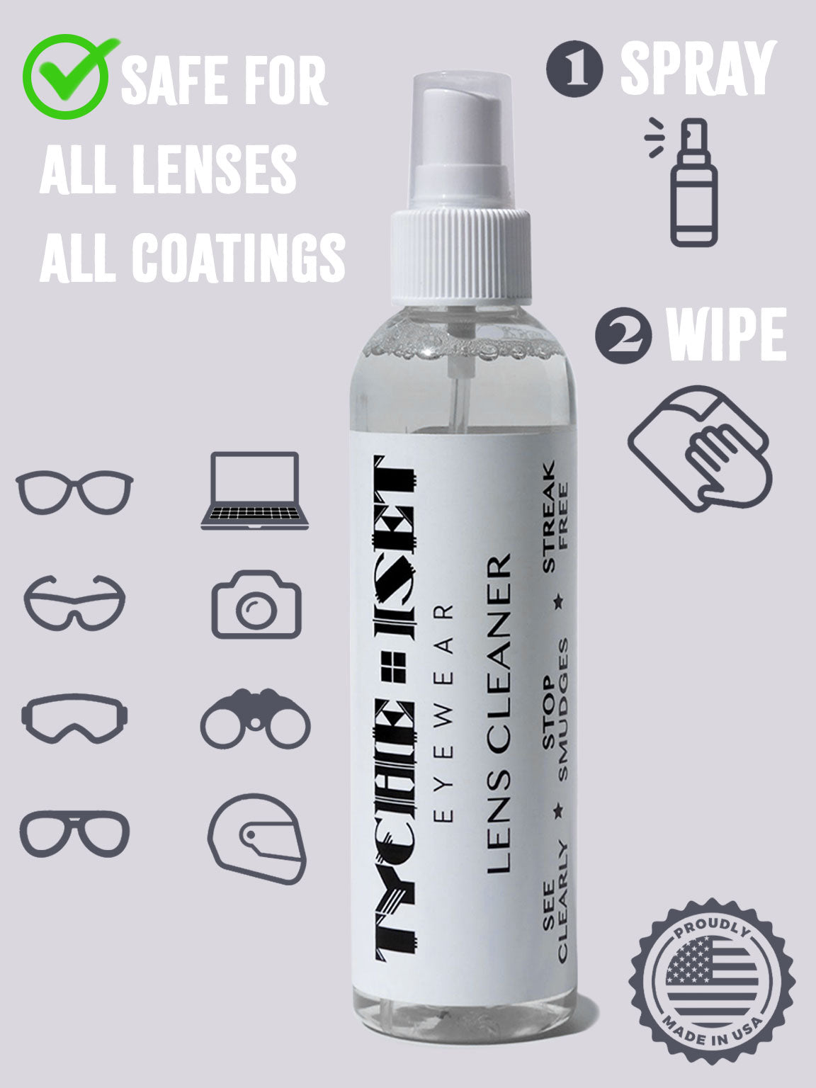 Eye Glasses Lens Cleaner, 6oz Large Bottle, Cleaning Kit for Glasses, Phone, Electronics, Computer Screens, Camera Lens, Safe All Coatings, Silicone-Free, Professional Grade Formula, Optometrist, optician, eyecare professional, woman owned business, bundle kit, travel kit essentials, made in usa