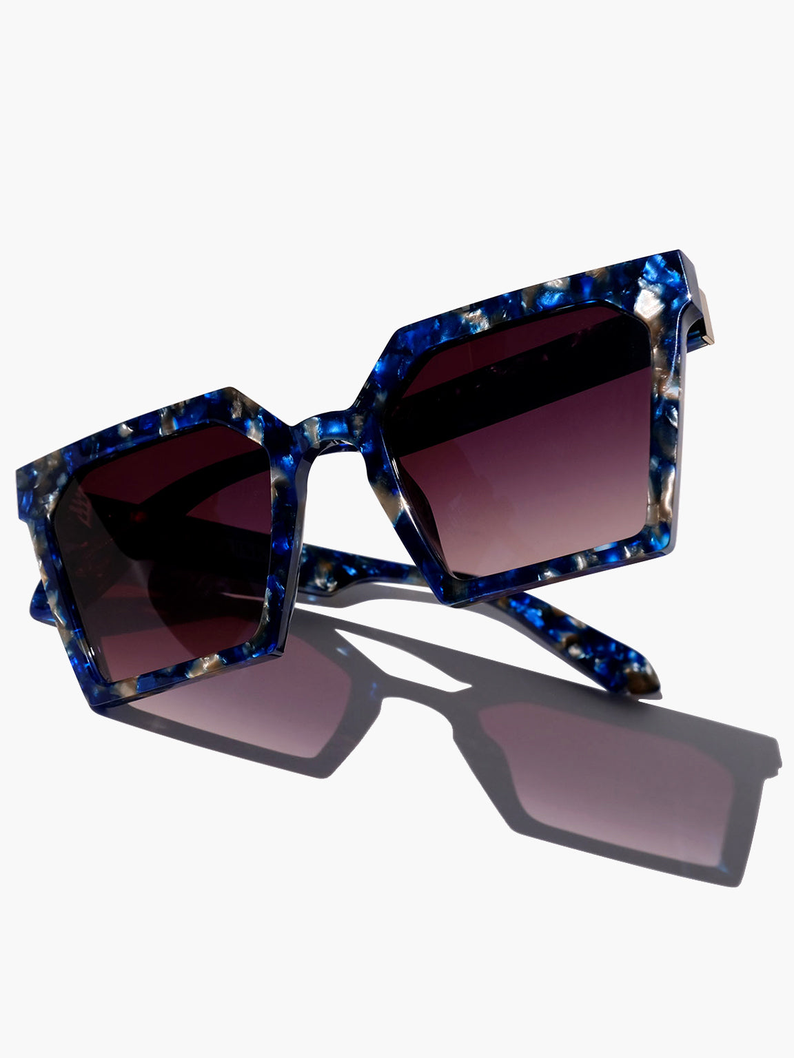 Double Down in Midnight Marble: Blue Tortoise Acetate Sunglasses with Gradient Lens, Square Frame Glasses, Art Deco Style