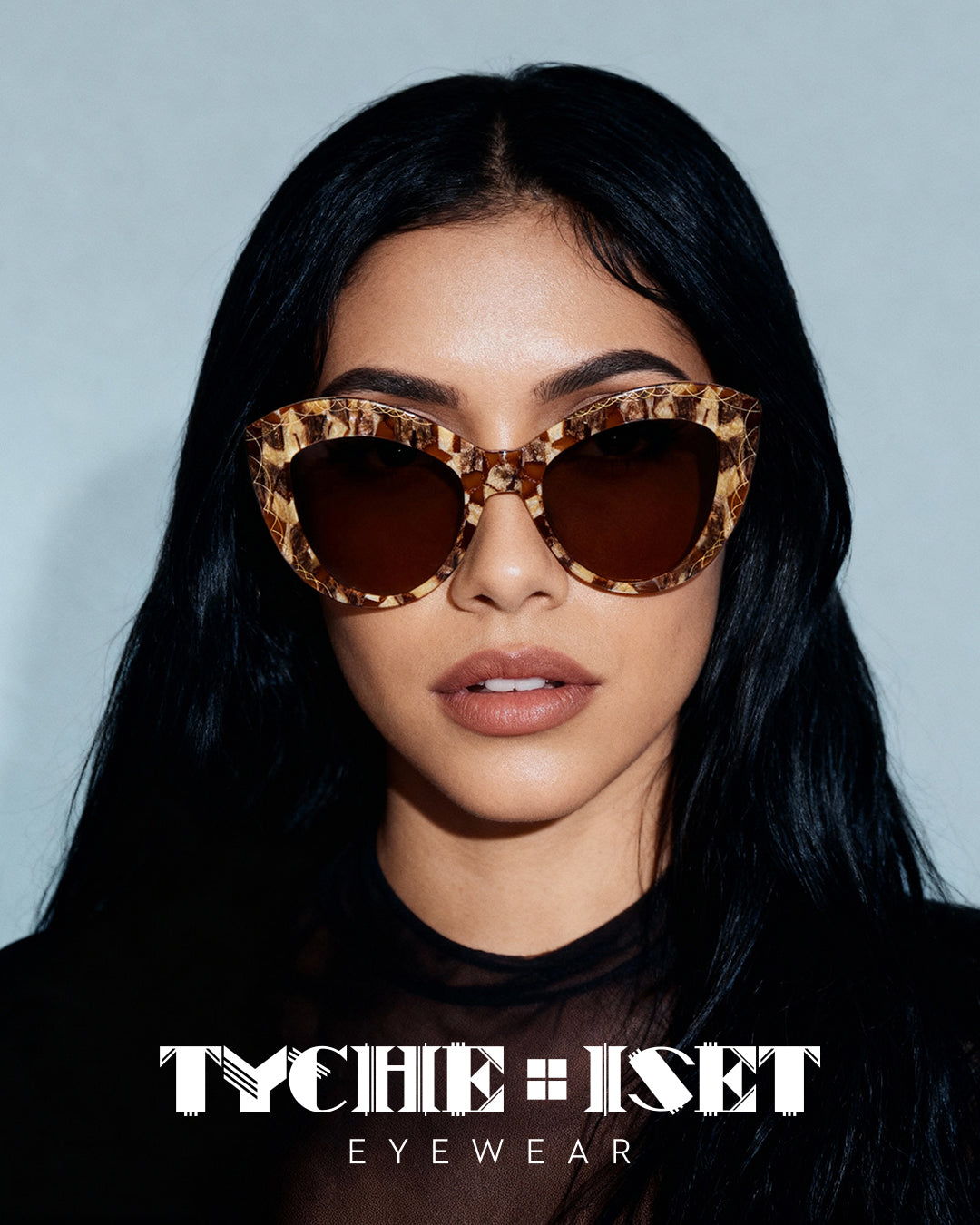 woman wearing oversized brown cat eye sunglasses, old hollywood glamour style, luxury fashion accessories, eyewear designer