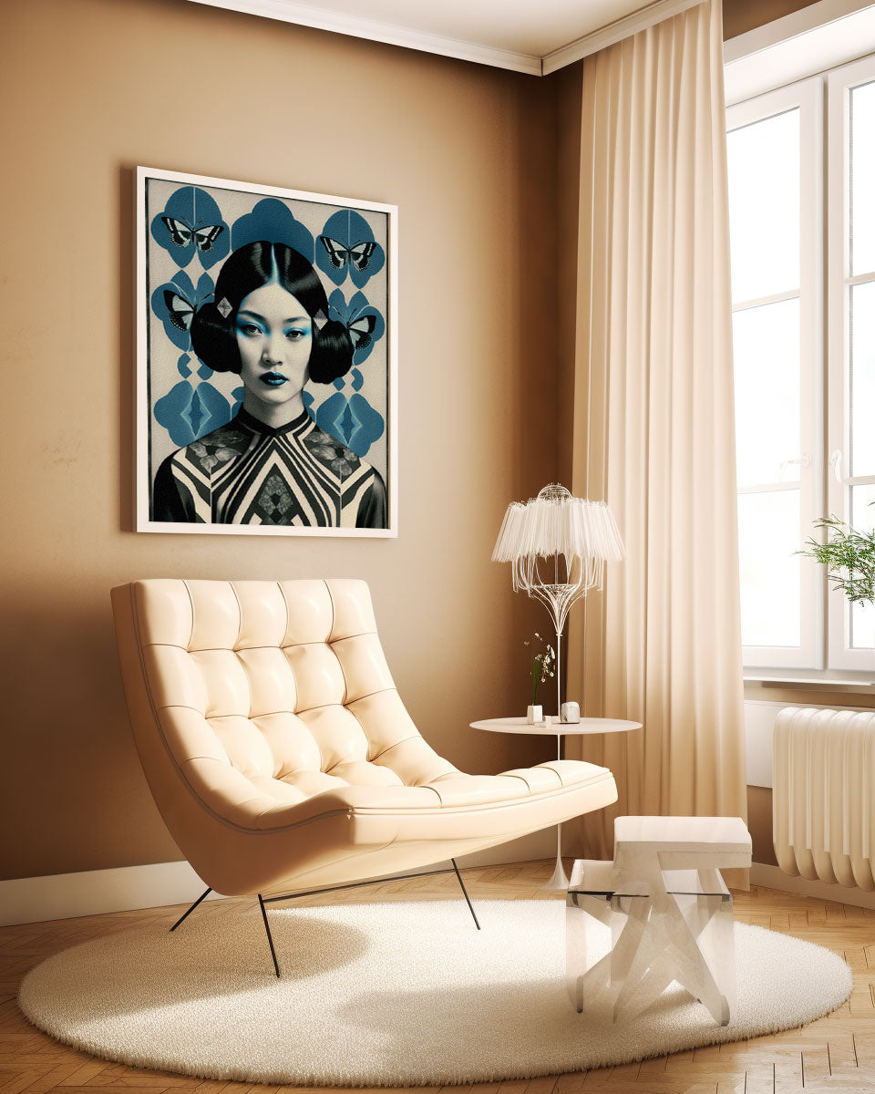 Roaring 20s Art Deco Flapper Portrait Wall Art, Original Art Print, Vintage Painting, Interior Design, Eclectic Mod Boho Decor, Lux Fashion, living room art, bathroom art, office art, bedroom art, fashion glamour, kitchen art, flowers, MCM, midcentury modern, superbloom meadow, screenprint art, vintage gothic art, roaring 20s flapper, blue hair, galaxy, abstract, MCM, japandi art, asian art, female portrait