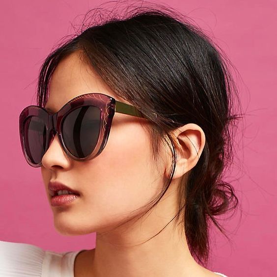 OVERSIZED MAGENTA PINK CAT EYE SUNGLASSES, GOLD METAL DETAILS. GREY LENS. ART DECO DESIGN, LIMITED EDITION. DESIGNER EYEWEAR, LUXURY SUNGLASSES. CELEBRITY SUNGLASSES. FEMALE ENTREPRENEUR. plus size fashion