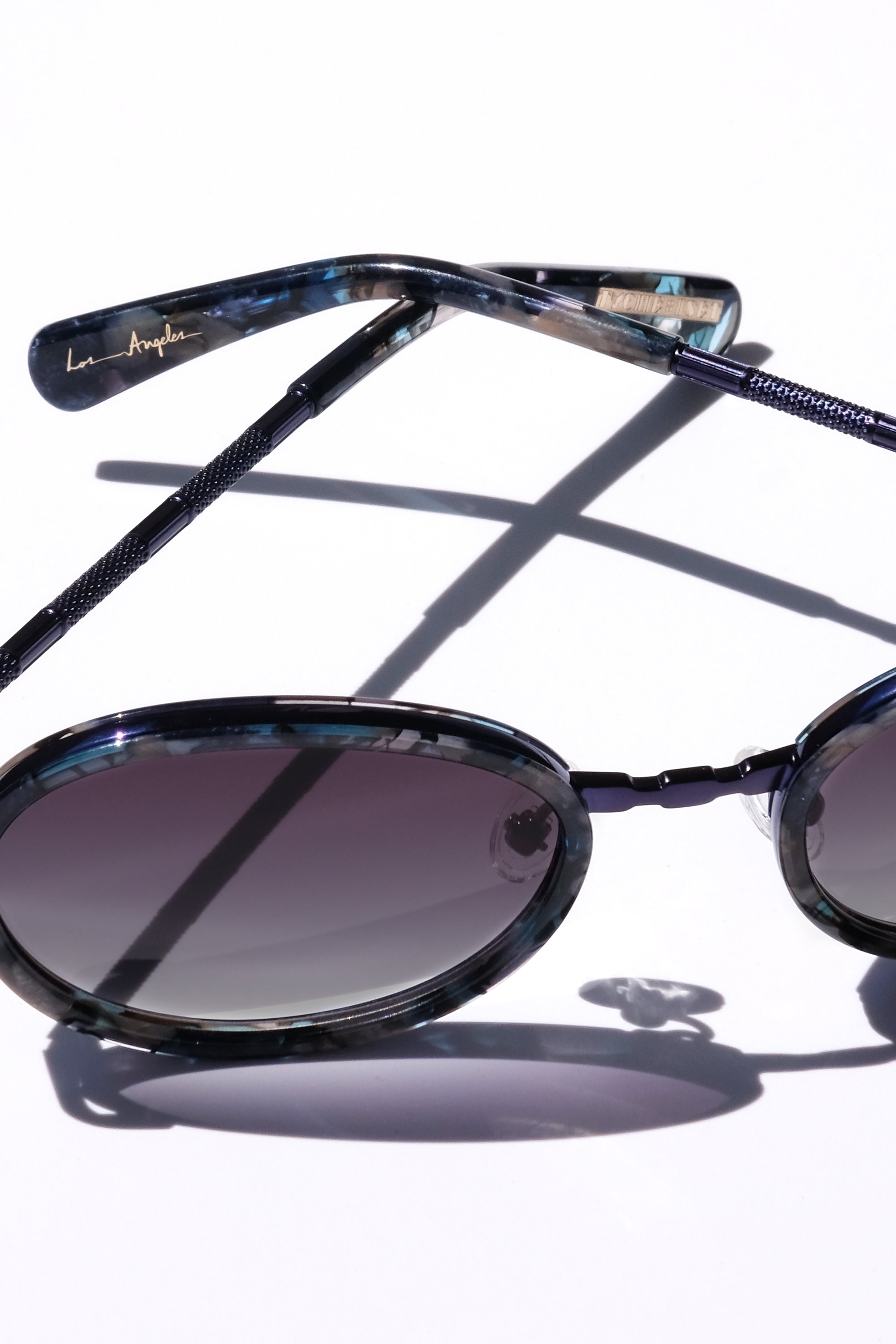 NAVY BLUE CLASSIC UNISEX OVAL SUNGLASSES, BLUE METAL DETAILS. BLUE GRADIENT LENS. ART DECO DESIGN, LIMITED EDITION. DESIGNER EYEWEAR, LUXURY SUNGLASSES. CELEBRITY SUNGLASSES. FEMALE ENTREPRENEUR.