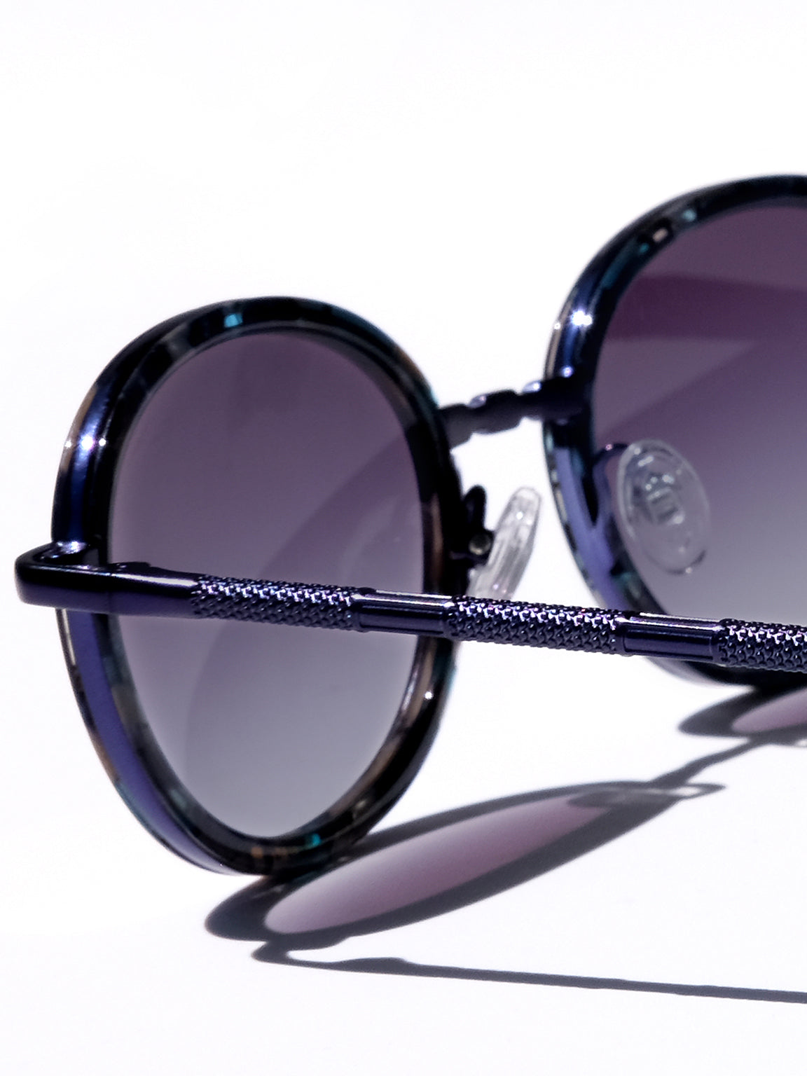 NAVY BLUE CLASSIC UNISEX OVAL SUNGLASSES, BLUE METAL DETAILS. BLUE GRADIENT LENS. ART DECO DESIGN, LIMITED EDITION. DESIGNER EYEWEAR, LUXURY SUNGLASSES. CELEBRITY SUNGLASSES. FEMALE ENTREPRENEUR.