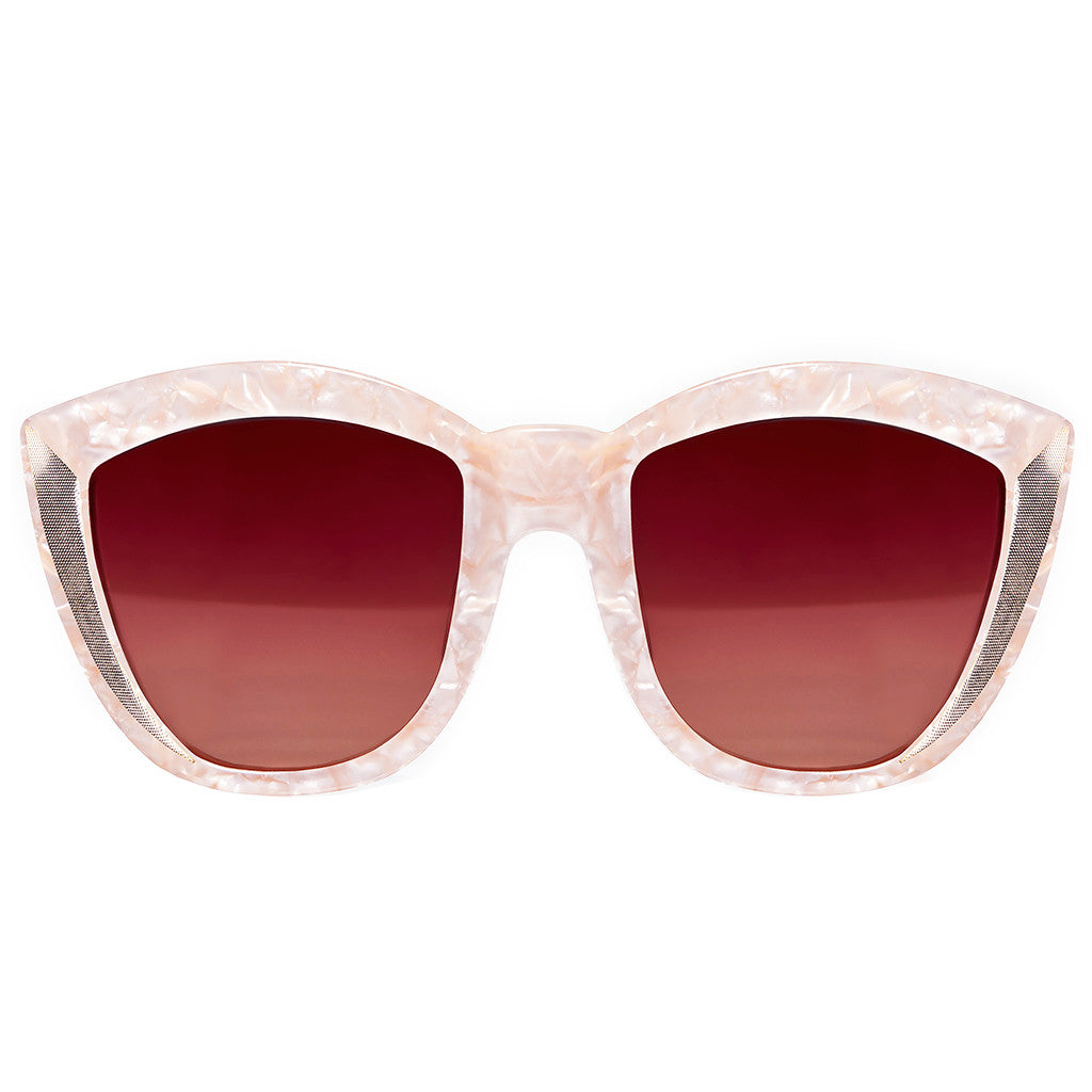 OVERSIZED PEARL ROUND CAT EYE SUNGLASSES, PINK LENS