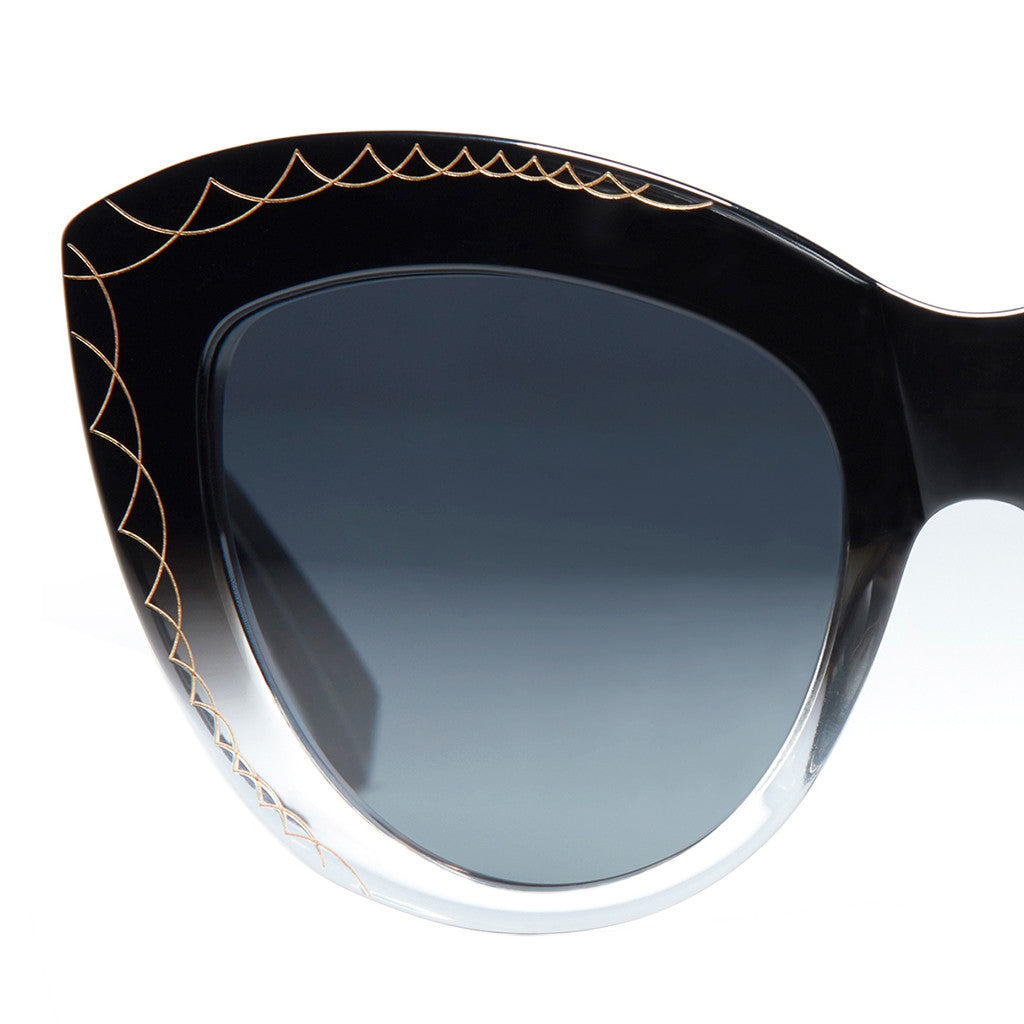 OVERSIZED BLACK CAT EYE SUNGLASSES, GOLD METAL DETAILS. GREY GRADIENT LENS. ART DECO DESIGN, LIMITED EDITION. DESIGNER EYEWEAR, LUXURY SUNGLASSES. CELEBRITY SUNGLASSES. FEMALE ENTREPRENEUR. plus size fashion