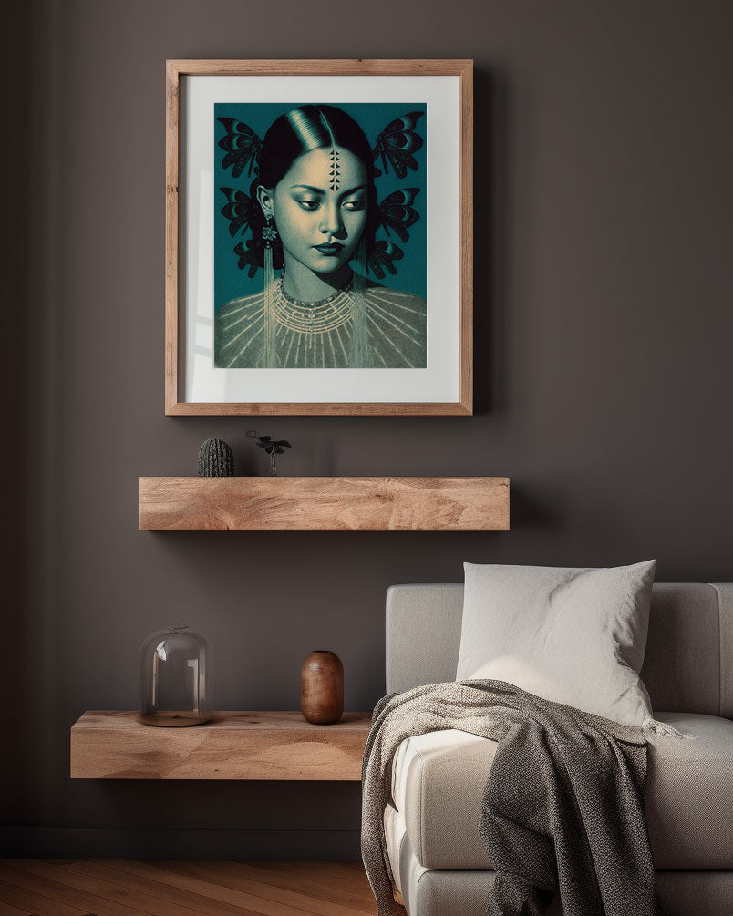 Roaring 20s Art Deco Flapper Portrait Wall Art, Original Art Print, Vintage Painting, Interior Design, Eclectic Mod Boho Decor, Lux Fashion, living room art, bathroom art, office art, bedroom art, fashion glamour, kitchen art, flowers, superbloom, butterflies, butterfly love, japandi art, asian art, female portrait, south asian