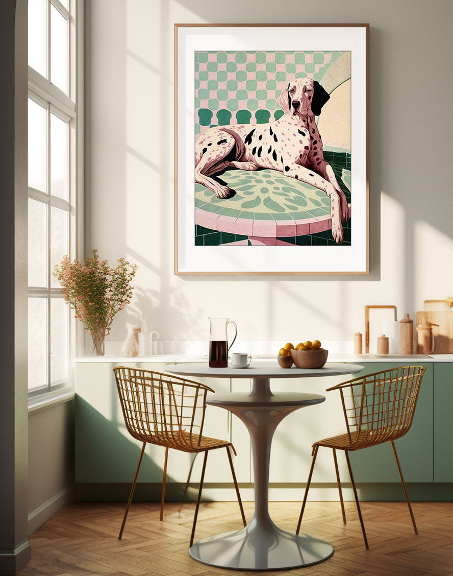 Roaring 20s Art Deco Flapper Portrait Wall Art, Original Art Print, Vintage Painting, Interior Design, Eclectic Mod Boho Decor, Lux Fashion, living room art, bathroom art, office art, bedroom art, fashion glamour, kitchen art, flowers, MCM, midcentury modern, dalmation dog, pastel colors, screenprint art