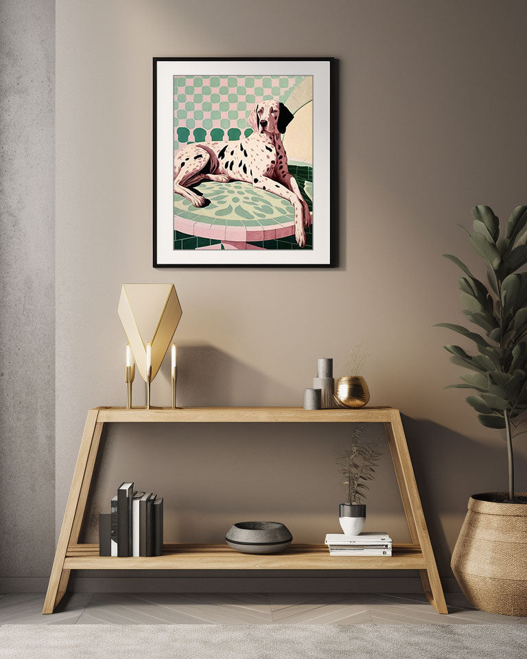 Roaring 20s Art Deco Flapper Portrait Wall Art, Original Art Print, Vintage Painting, Interior Design, Eclectic Mod Boho Decor, Lux Fashion, living room art, bathroom art, office art, bedroom art, fashion glamour, kitchen art, flowers, MCM, midcentury modern, dalmation dog, pastel colors, screenprint art