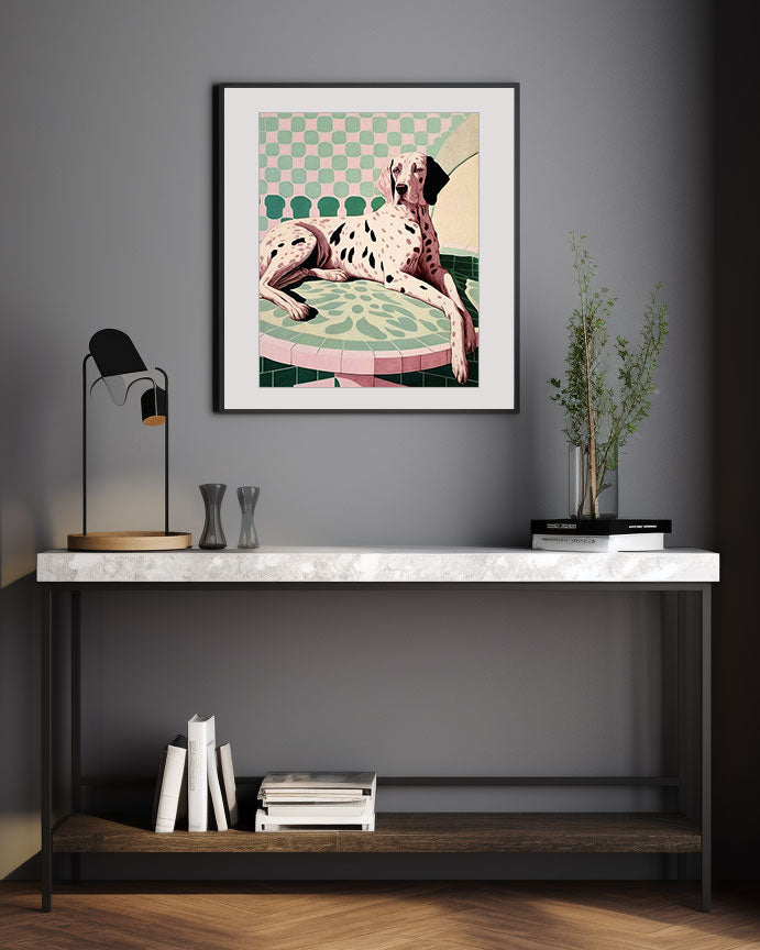Roaring 20s Art Deco Flapper Portrait Wall Art, Original Art Print, Vintage Painting, Interior Design, Eclectic Mod Boho Decor, Lux Fashion, living room art, bathroom art, office art, bedroom art, fashion glamour, kitchen art, flowers, MCM, midcentury modern, dalmation dog, pastel colors, screenprint art