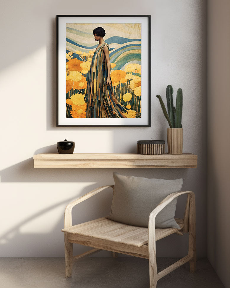 Roaring 20s Art Deco Flapper Portrait Wall Art, Original Art Print, Vintage Painting, Interior Design, Eclectic Mod Boho Decor, Lux Fashion, living room art, bathroom art, office art, bedroom art, fashion glamour, kitchen art, flowers, MCM, midcentury modern, superbloom meadow, screenprint art