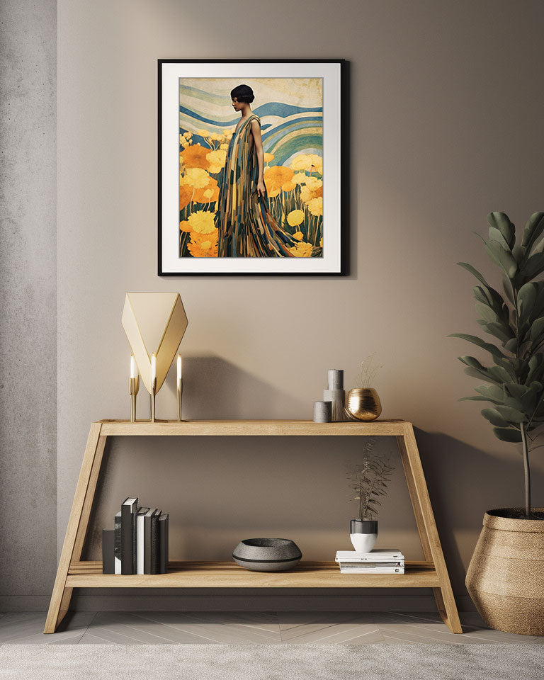 Roaring 20s Art Deco Flapper Portrait Wall Art, Original Art Print, Vintage Painting, Interior Design, Eclectic Mod Boho Decor, Lux Fashion, living room art, bathroom art, office art, bedroom art, fashion glamour, kitchen art, flowers, MCM, midcentury modern, superbloom meadow, screenprint art