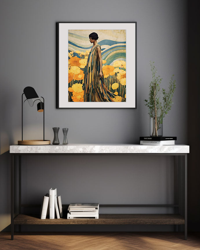 Roaring 20s Art Deco Flapper Portrait Wall Art, Original Art Print, Vintage Painting, Interior Design, Eclectic Mod Boho Decor, Lux Fashion, living room art, bathroom art, office art, bedroom art, fashion glamour, kitchen art, flowers, MCM, midcentury modern, superbloom meadow, screenprint art